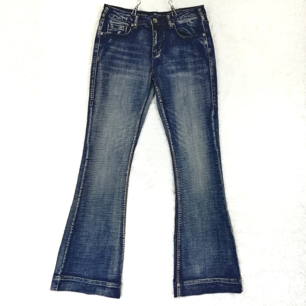 Cowgirl Tuff Co Womens Jeans Boot Cut Blue Denim Stone Wash Mid Rise Long 29